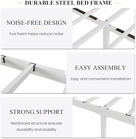 SHA CERLIN Twin XL Size Metal Bed Frame with Butterfly Headboard, White