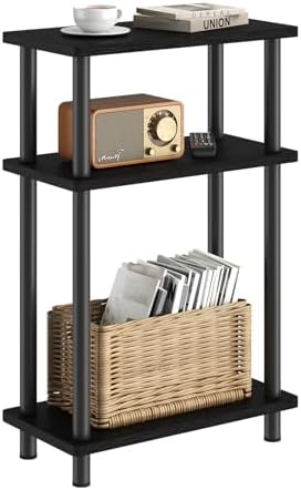 Apicizon Small Narrow Side Table, 3-Tier Skinny End Table, Black