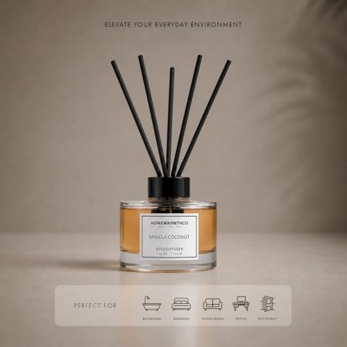 Vanilla Coconut & Citrus Reed Diffuser Set - Luxury Fragrance Reed Diffusers for Home. Office, Bathroom, Kitchen and Home Decor - Long-Lasting Scent with Non-Toxic Oils (5.63 oz, 160ml)