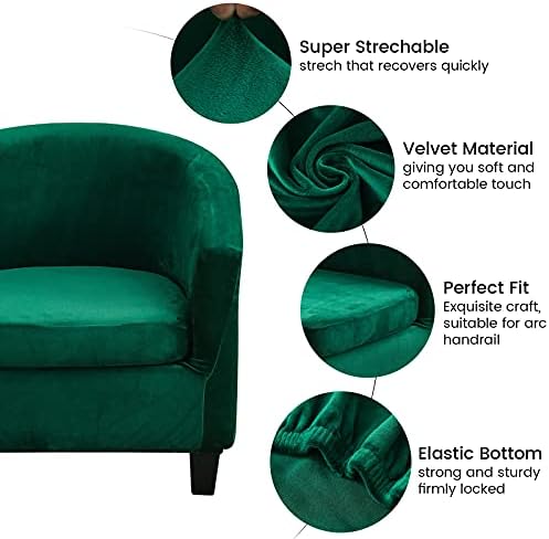 MIFXIN 2 Pieces Velvet Tub Chair Covers with Cushion Cover Stretch Soft Removable Tub Chair Slipcovers Armchair Sofa Couch Furniture Protector Cover for Living Room Club Bar Counter (Green)