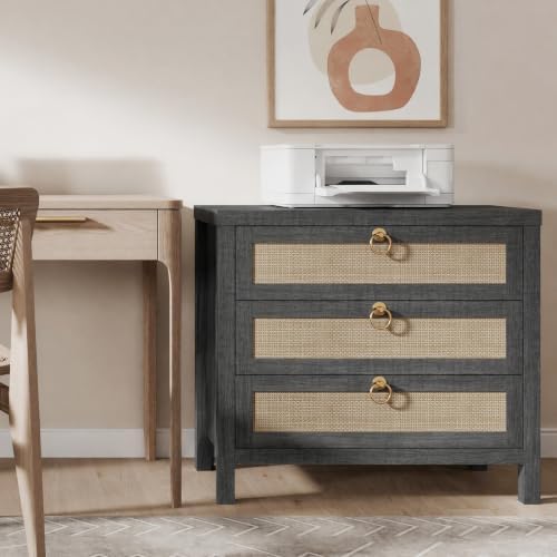 Eclatara Large Rattan Night Stand Set of 2 Boho Nightstand with 3 Drawers