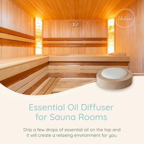 HALSA Ceramic Diffuser for Sauna, Office, Bedroom, Bathroom - Natural Beechwood Base, Passive Diffusion, Ceramic Stone Absorbs Essential Oils