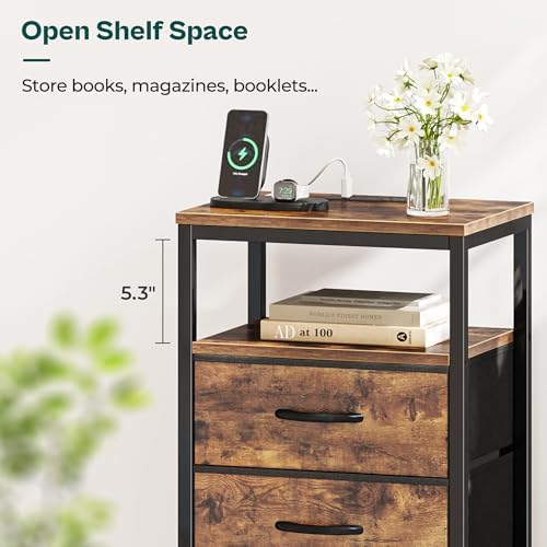 Huuger Nightstands Set of 2, Nightstand with Charging Station,Bedside Table