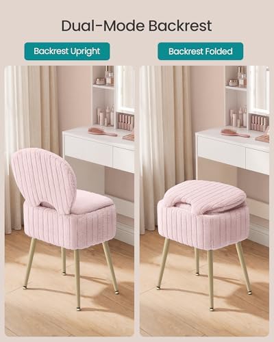 SONGMICS Vanity Chair, Makeup Stool with Folding Backrest