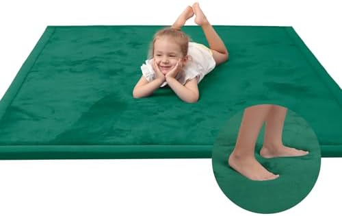 Baby Play Mat for Floor,1.3" Thick Memory foam Tummy Time Mat,Soft Coral Velvet Nursery Rug,Extra Large Non Slip Crawling Mat for Toddlers,Infants,kids,Yoga,Tatami Style for Living Room(Dark Green)