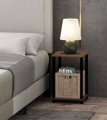 Furinno Turn-N-Tube Toolless 2-Tier Open Shelf Night Stand, Walnut