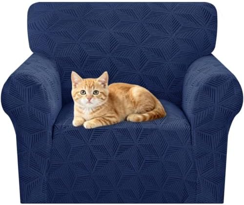 ZNSAYOTX Stretch Chair Cover, 1 Piece Couch Covers for 1 Seat Sofa, Jacquard Armchair Slipcovers with Elastic Bottom Thickened Furniture Protector for Dog Cat Pet (Small, Navy Blue)