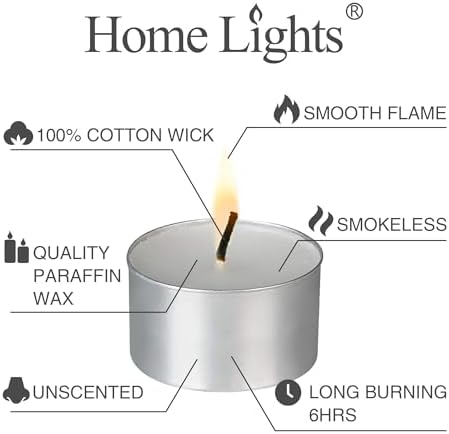 HomeLights Unscented White Tealight Candles -300 Packs, 6 to 7 Hour Burn Time Smokeless, Mini Votive Paraffin Candles with Cotton Wicks for Shabbat, Weddings, Christmas