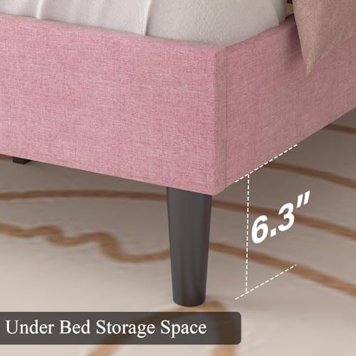 HOMBCK Queen Bed Frame with Adjustable Headboard, Pink