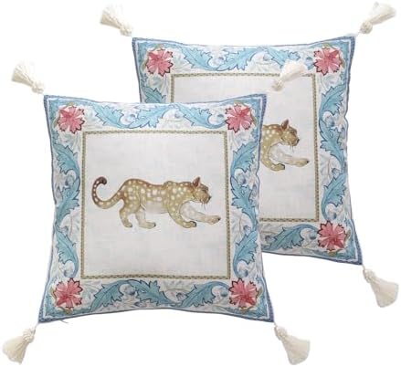 patdrea Designer Vintage Leopard Print Pillow Cover,18"x18",Set of 2