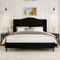 Full Size Bed Frame with Wingback Headboard, Upholstered Velvet Platform Bed Frame, Heavy Duty Wooden Slats Support, Noise-Free, No Box Spring Needed, Minimalist Style, Black