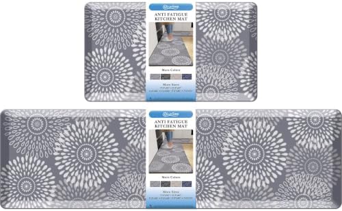 LuxStep Kitchen Mats for Floor,0.47 inch Thicker Cushioned Rug Anti-Fatigue Mats for Kitchen Decor Accessories,Waterproof Non-Slip Mats and Rugs Set for Office,Laundry 17.3"×29"+17.3"×60",Grey