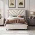 Yaheetech Twin Bed Frame with Chevron Channel-Tufted Headboard, Beige