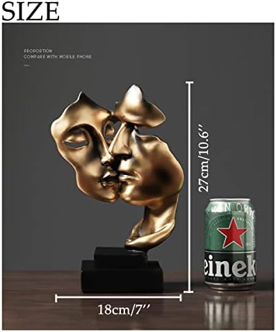Couples Kiss Sculpture,Gold Thinker Resin Statue Ornaments,Silence is Gold Abstract Art Figurine,Abstract Style Sculptures,Living Room Desk Decorations,Bookshelf Decorative Objects