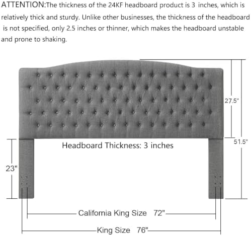 24KF Upholstered Tufted Button Linen King Headboard,Comfortable Fashional California King Headboard,Granite