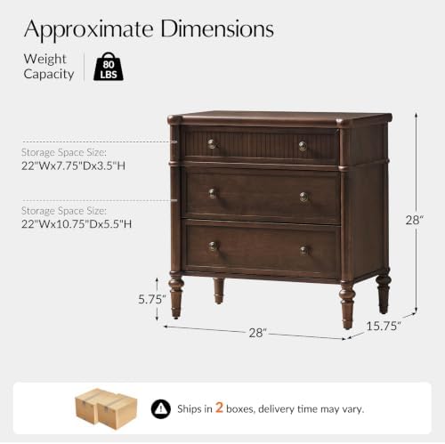 HULALA HOME Traditional Nightstand with Charging Station, Auburn, Set of 2