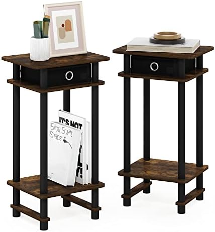 Furinno Turn-N-Tube Set of 2 Toolless 3-Tier Side Table, Amber Pine