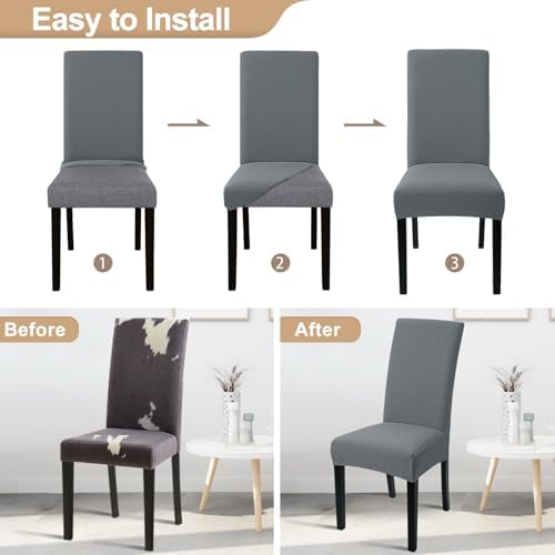 SearchI Dining Room Chair Covers Set of 8, Stretch Jacquard Parsons Chair Slipcovers Removable Washable Kitchen Chair Protector Cover for Dining Room, Hotel, Ceremony (Gray Rhombus)