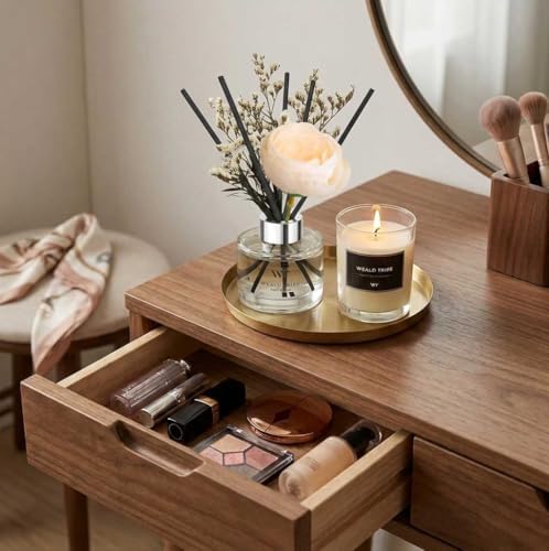 Flower Reed Diffuser Set Sandalwood Rose Scent for Bathroom Accessories Shelf Decor & Air Fresheners, Sticks Defusers with 5.1 fl oz Essential Oils & Leaves, House Bedroom Office Decor & Gifts