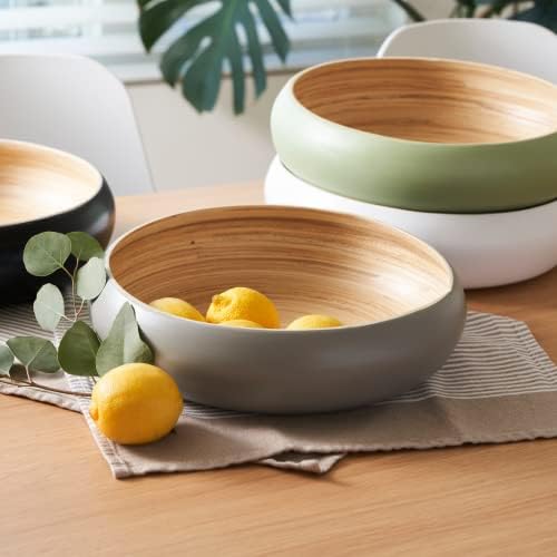 Fruit Bowl for Kitchen Counter – Handmade Spun Bamboo, Large 11.75" Fruit Basket, Eco-Friendly Decorative Serving Bowl for Home Decor, Produce Storage & Centerpiece (Gray)