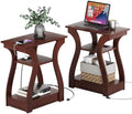 FROMJBEST End Tables Living Room Set of 2 with Charging Station, Cherry