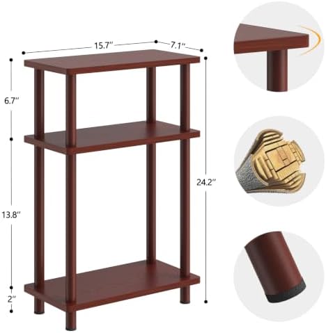 Apicizon Small Narrow Side Table, 3-Tier Skinny End Table, Dark Brown
