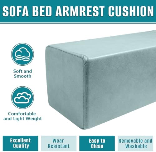 2 Pack Couch Arm Rest Pillow, 8''x8''x20'' Faux Leather Waterproof Cover, High Density Foam Armrest Cushion, Removable & Washable Elbow Support for Sofa, Bed, and Armchair (Blue)