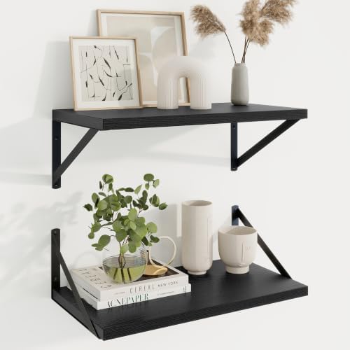 Axeman Deep Floating Shelves, 18'' x 10'' Black Wall Shelves Set of 2