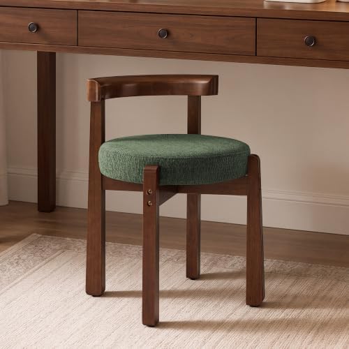 LUE BONA Wood Vanity Chair Stool with Back, Mid-Century Makeup Bench, Green