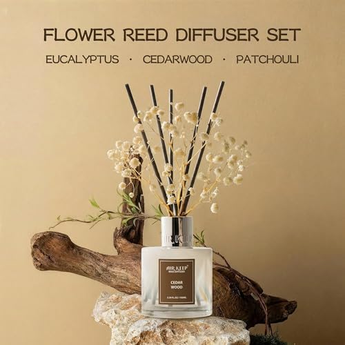 Airkeep Reed Diffuser Set,3.38 fl oz (100 ml) - Cedar Wood Oil Diffusers with 8 Reed Sticks, Home Fragrance Reed Diffuser for Bathroom Shelf Decor