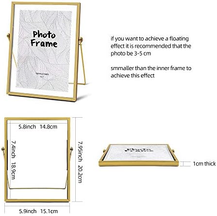 AceList Metal Picture Frames, Set of 3 Ornate Minimal Floating Edge Clear Glass Table Top Easel Stand Photo Frames in Gold, 5 x 7, Assortment Variety