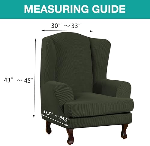 Turquoize Wingback Chair Covers 2 Piece Wing Chair Slipcover Stretch Slipcovers for Wingback Chairs Spandex Jacquard Fabric with Elastic Bottom Non-Slip Furniture Cover, Olive