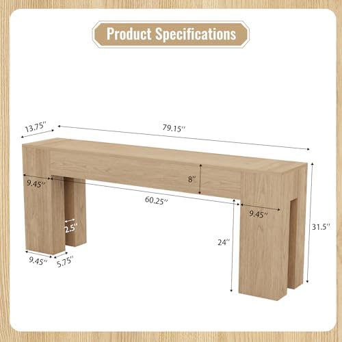 Epecoya Extra Long Console Table for Entry Way 79-Inch, Light Oak