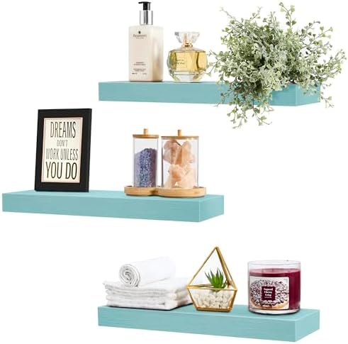 Sorbus 16 Inch Floating Shelves for Wall (4 Pack, Breezy Blue)