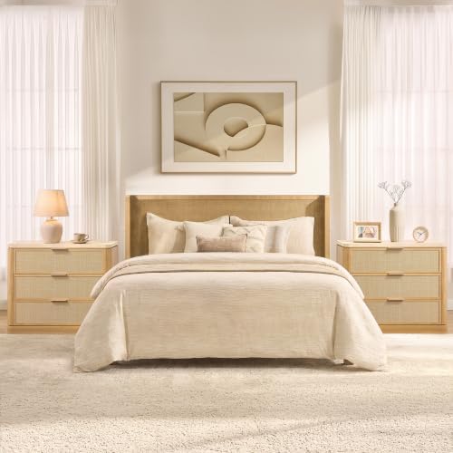 Night Stand, Rattan Nightstand with 3 Drawers