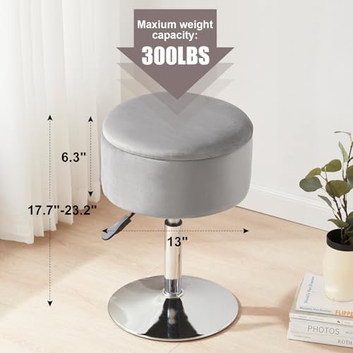 Adjustable Vanity Stool with Storage Swivel Vanity Chair Makeup Stool Grey