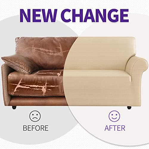 ZNSAYOTX Couch Covers for 3 Cushion Couch High Stretchy Spandex Pet Friendly Sofa Slipcover 1 Piece Non Slip Couch Covers Large Furniture Protector (Beige Yellow, Sofa)
