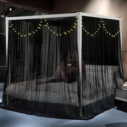 South to East Canopy Bed Curtains for King/Queen Size Bed, Black