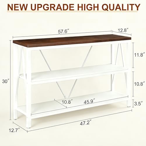 Entryway Console Table, 3 Tier Entry Table with Open Shelves, White, 47 IN