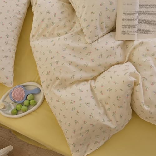 Small Flower Duvet Cover Set Muslin Cotton Twin(68"x86"),Burgeen