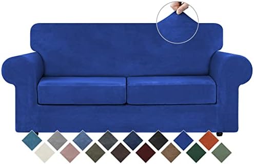 WEERRW Velvet Stretch 3 Pieces Couch Cover for Sofa Washable, Royal Blue