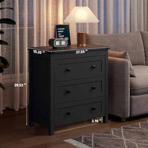 Farmhouse Nightstands Set of 2, Bedside Table with Drawers, Black