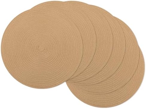 SHACOS 15 inch Round Braided Placemats Set of 6 Cotton Polyester Heat Resistant Round Table Mats Washable Place Mats for Dinner Party Table Decoration (Camel, 6)