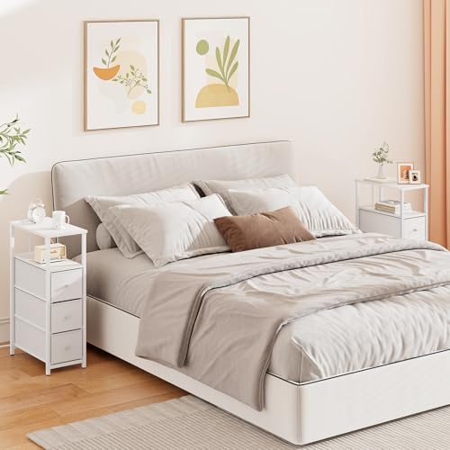 TUTOTAK Narrow Night Stand with Charging Station, Slim End Table