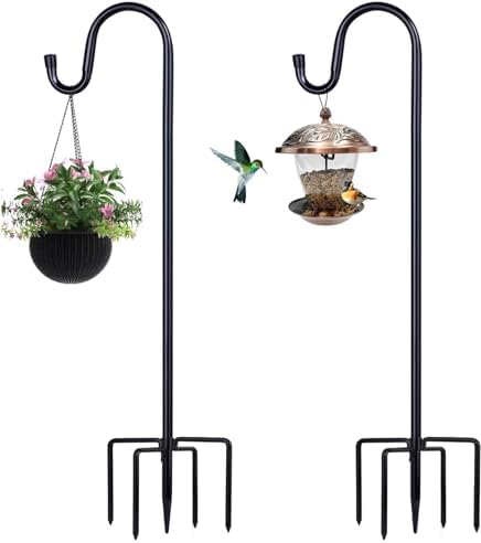 Shepherd Hooks for Outdoor, 2 Pack 78 Inch Bird Feeder Pole with 5 Prongs Base for Hanging Lantern, Hummingbird Feeder, Lightweight Plant, Shepherds Hook for Bird Feeders for Outside