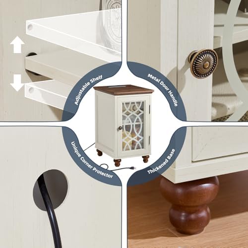 Joaxswe Narrow Side Table Set 2 with Charger, Glass Door Storage