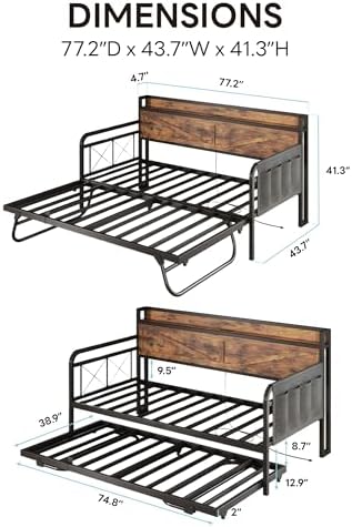LIKIMIO Twin Daybed with Pop Up Trundle & Charging Station & Storage Shelf