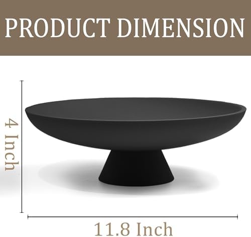 LIN CHUAN Large Decorative Bowl, Resin Pedestal Fruit Bowl, Matte Black