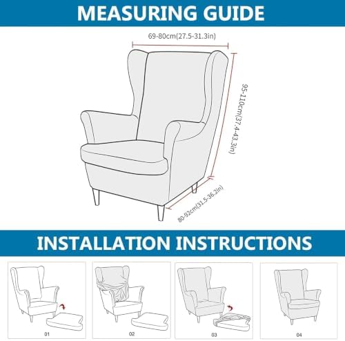 HZDHCLH Wingback Chair Slipcovers 2 Piece Stretch Spandex Chair Covers Washable Armchair Protector with Elastic Fit for Living Room Bedroom Green Embossed Leaf Pattern