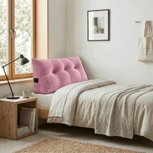 Headboard Pillow Twin Size, Reading Pillow for Bed, Leaf Pattern Wedge Pillow, Tufted Backrest Support, Headboard Substitute, Pink